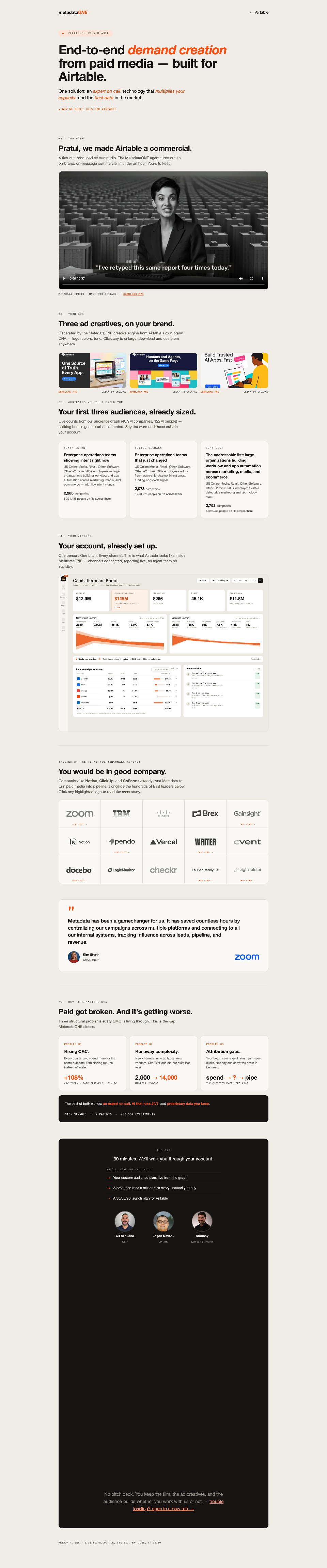 The landing page, scrolling